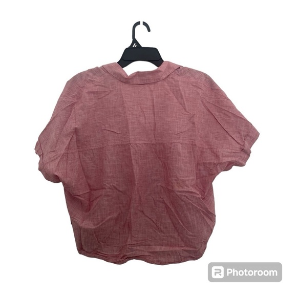 Madewell Red Short Sleeve Button-up Front Knot Shirt In Large - Picture 2 of 12